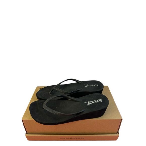 Reef women's 10 wedge flip flops black rubber sandals - Picture 1 of 6